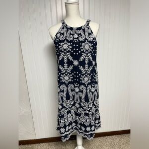 Maison Jules Navy White Embroidered Floral Sleeveless Dress Womens Medium